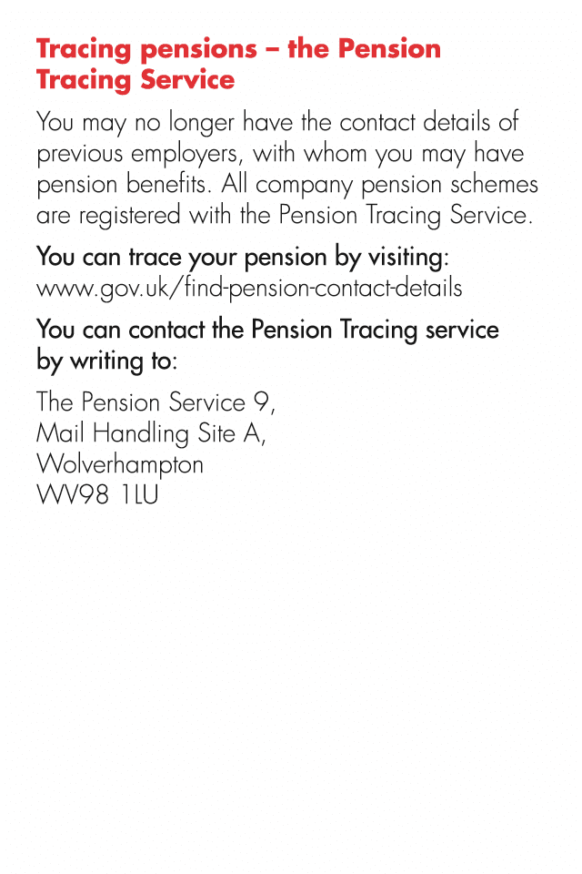 Tracing pensions – the Pension Tracing Service You may no longer have the contact details of previous employers, with...