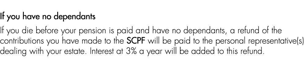If you have no dependants If you die before your pension is paid and have no dependants, a refund of the contribution...