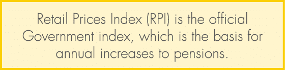 Retail Prices Index (RPI) is the official Government index, which is the basis for annual increases to pensions.