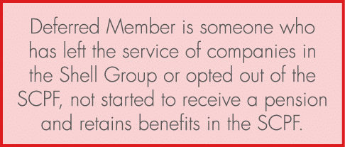 Deferred Member is someone who has left the service of companies in the Shell Group or opted out of the SCPF, not sta...