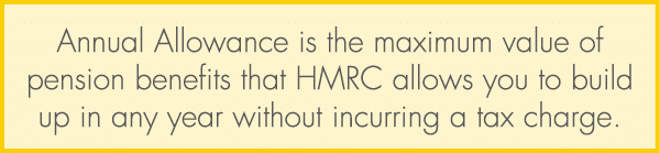 Annual Allowance is the maximum value of pension benefits that HMRC allows you to build up in any year without incurr...